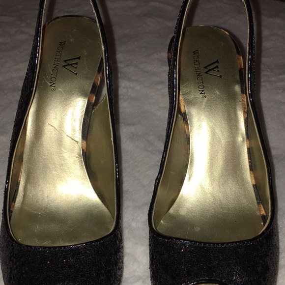 Worthington PeepToe Sequined & Leopard Print Heels - Picture 7 of 8